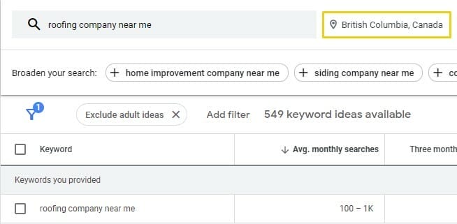 keywords show search volume